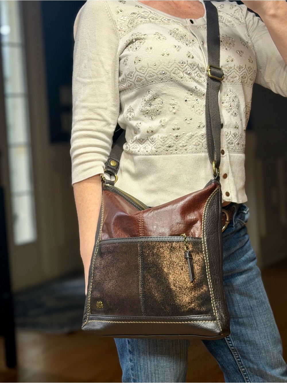The Sak Y2K Indie Sleaze Boho Western Metallic Leather Crossbody (EUC)